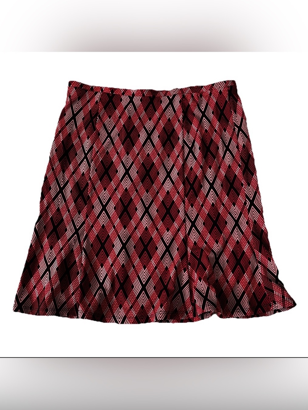 Express Women's Y2K Stretch Red Argyle Geometric Skirt Knee Length Size S